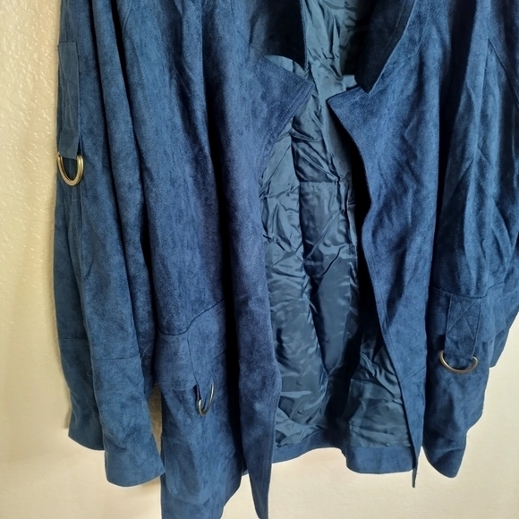 NWT ivy jane suede lapel pocket blue open jacket sz L - Picture 6 of 7
